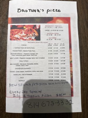 Brothers Pizza menu 1